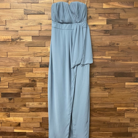 Lulus Easy Elegance Dusty Blue Pleated Strapless Maxi Dress - Picture 6 of 7